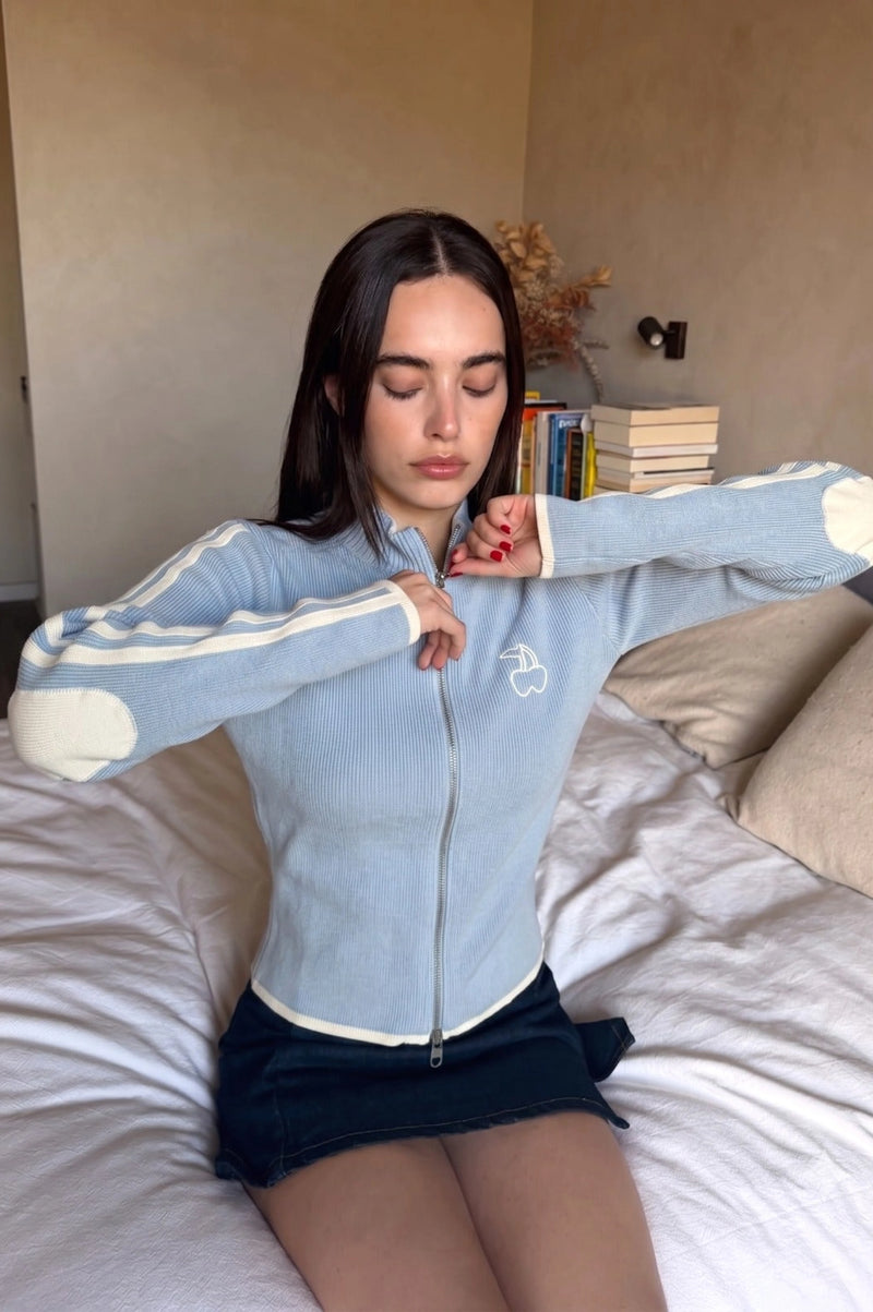 Cherries Full-Zip Knit Light Blue