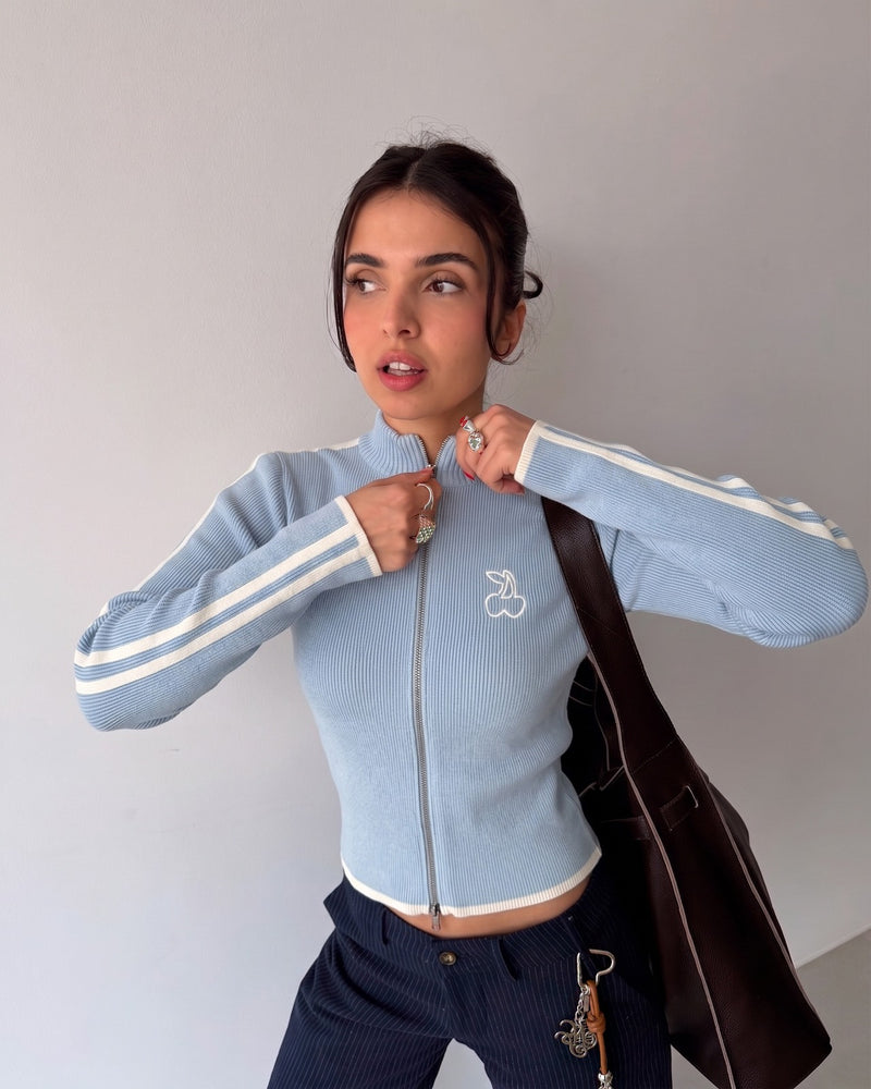 Cherries Full-Zip Knit Light Blue