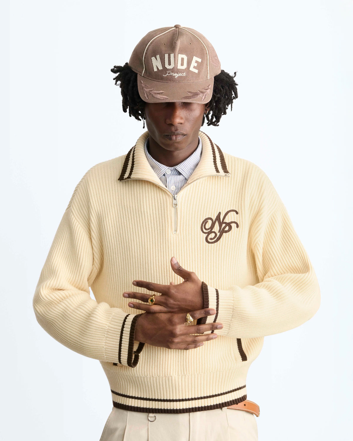 Ying-Yang Quarter-Zip Knit Off-white