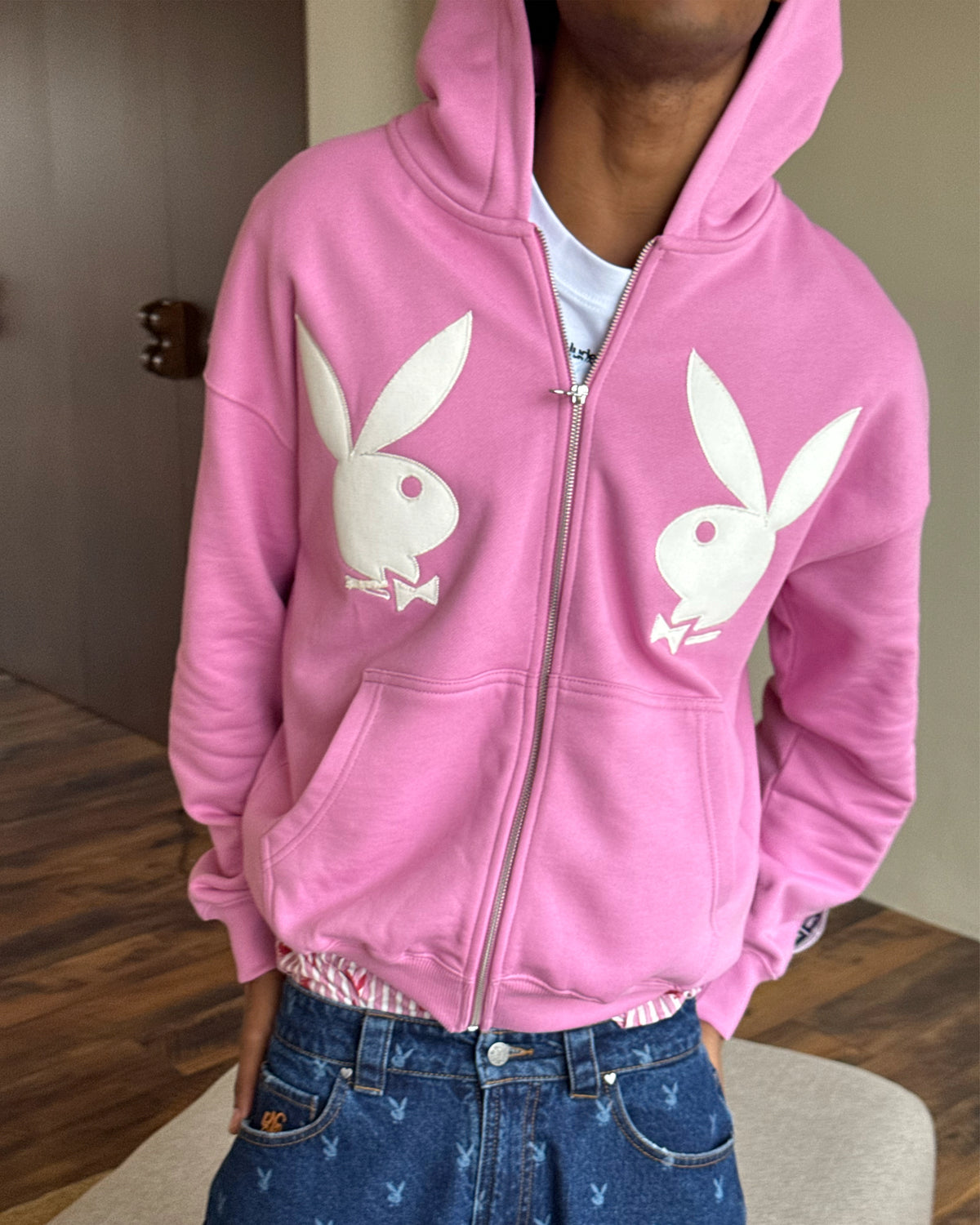 Bunny Zip-Up Hoodie Pink