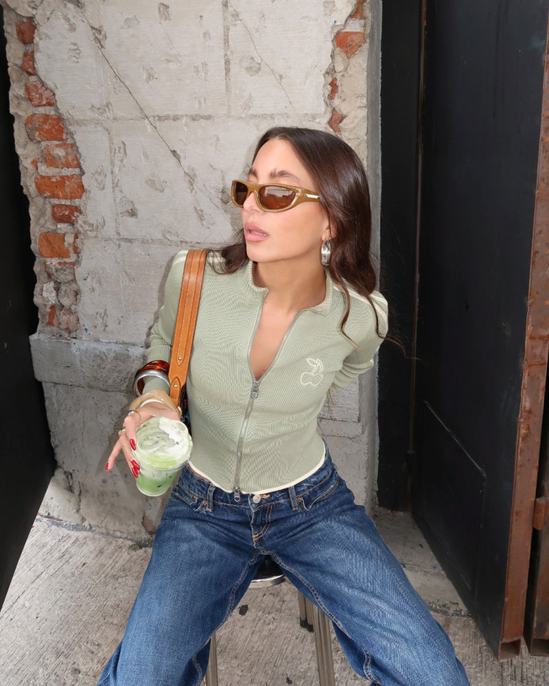 Cherries Full-Zip Knit Green